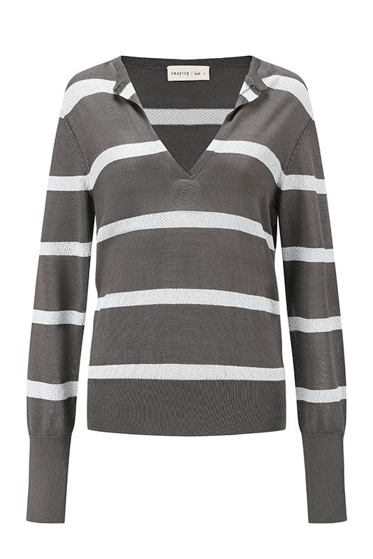 SWAYING 25 Early Autumn Half-open Striped Pullover SW-SW25PF1T07C2-HUI Gray